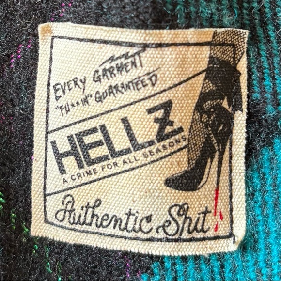 NWT HELLZ TEAL BLACK PLAID COLLARED BUTTON UP LONG SLEEVE 100% COTTON, SMALL - Picture 12 of 15